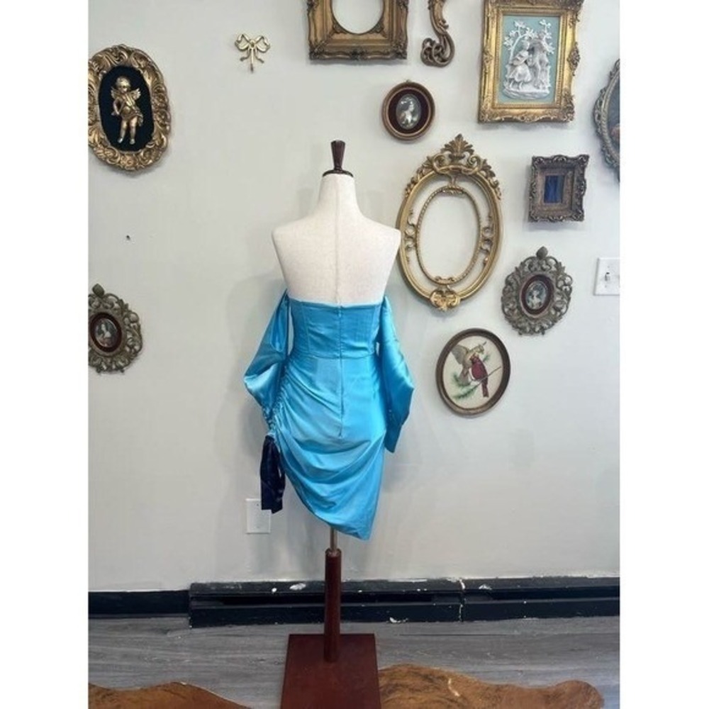 Retrofête Teal Silk Blend Off-The-Shoulder Corset Mini Dress Size S - Picture 3 of 8